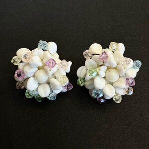 Vintage West Germany White Pink Pastel Lucite Clip On Earrings Fairy Core Retro